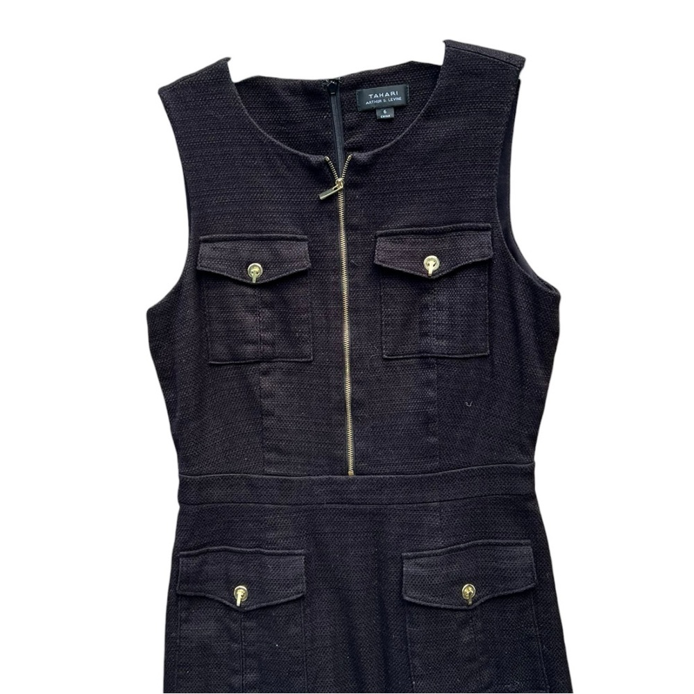 🌻Tahari Black Preppy Sleeveless Black Textured Parkcore Dress Size 6 - Picture 5 of 10
